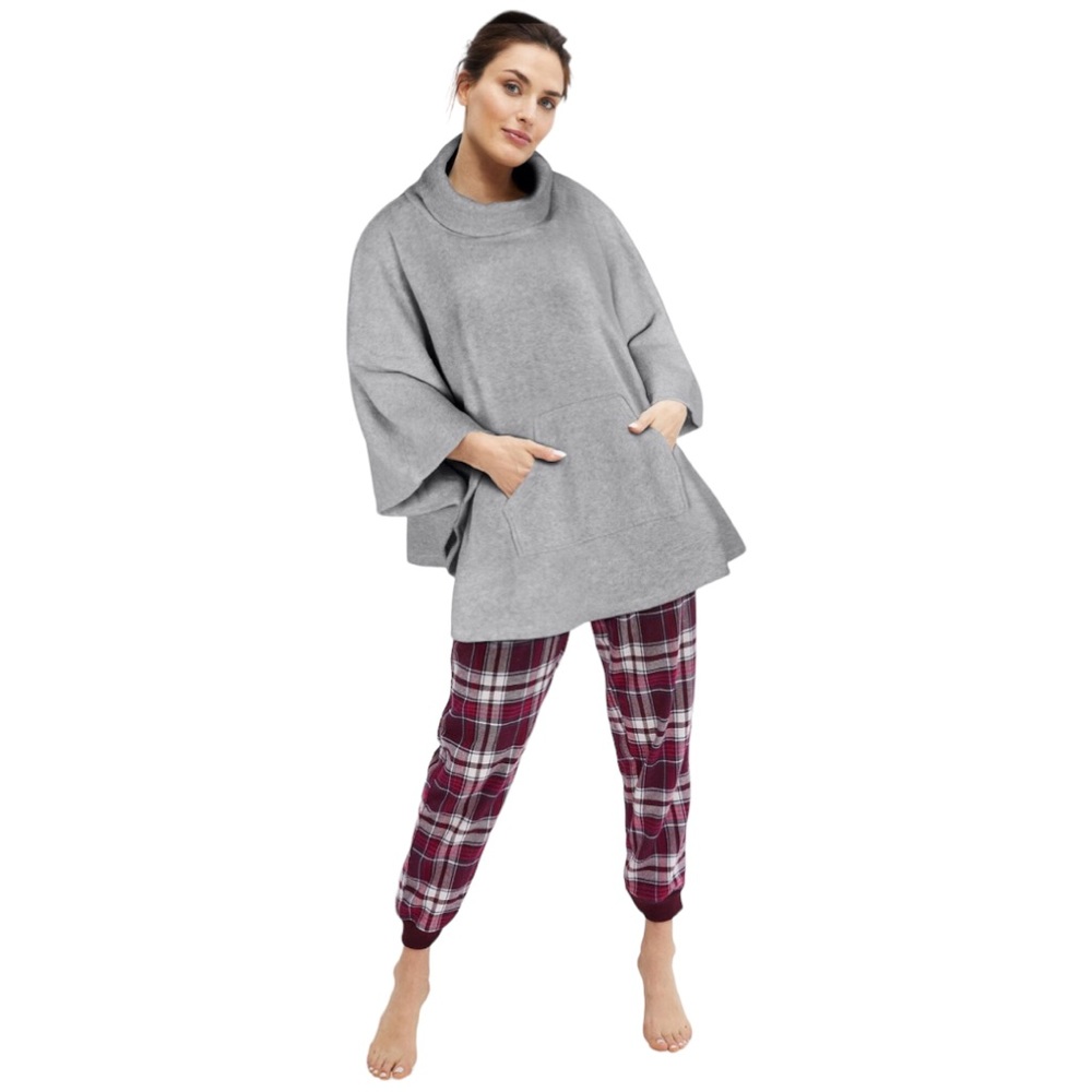 ellos Women's cowl neck fleece gray poncho, Sz 18/20 - Picture 3 of 17